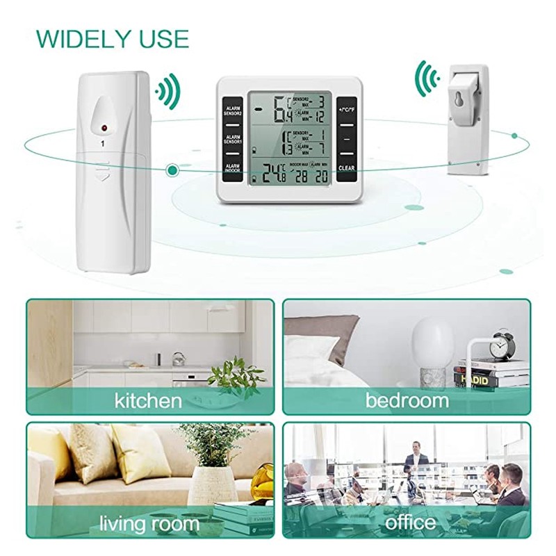Refrigerator Thermometer Wireless Sensor Temperature Monitor with Audible Alarm for