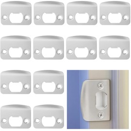 12 Pcs Door Strike Plates, Stainless Steel Deadbolt Strike Plates, Full Lip Round Corner Strike Plates, Black Door Reinforcement Kit, Fit Most Standard Wooden Doors and Locks (White)