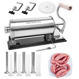 MASTER FENG 6 LBS Sausage Stuffer Horizontal Stainless Steel Stuffing Maker Machine Packed with 8 Stuffing Funnels and 1 Silicone Piston