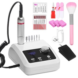 CozyZen Electric Nail Drill Professional: 45000 RPM Nail File Kit Machine with LCD Display, Hand & Foot Control Low Noise for Acrylic, Gel Nails, Manicure & Pedicure - Salon & Home Use (White Plus)