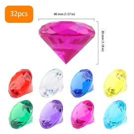DAKFOOK 32 Pcs 4cm Big Acrylic Diamond Gems, Multicoloured Pirate Jewels Treasure, Large Plastic Treasure Chest Gems Party Favors for DIY Projects, Decorations