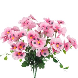 CISDUEO 3 Pcs Artificial Flowers for Outdoors Pansies Flowers Artificial Wildflowers UV Resistant Silk Pansies Flowers for Outside Planter Front Door Porch Yard Patio Window Box Home Decor Pink