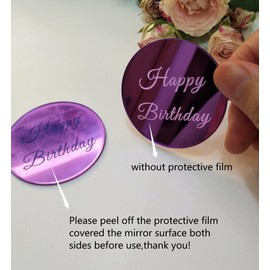 Juego de 12 adornos para tartas de cumpleaños con forma de disco para cupcakes, espejo acrílico para tartas, decoración grabada, mini adornos acrílicos para tartas (espejo morado)