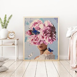 vooiceofco Paint by Numbers Adult Landscape Wrinkle-Free Canvas with 3 Brushes Acrylic Pigment DIY Oil Painting Canvas Set 40 x 50 cm Frameless Flower and Woman 03