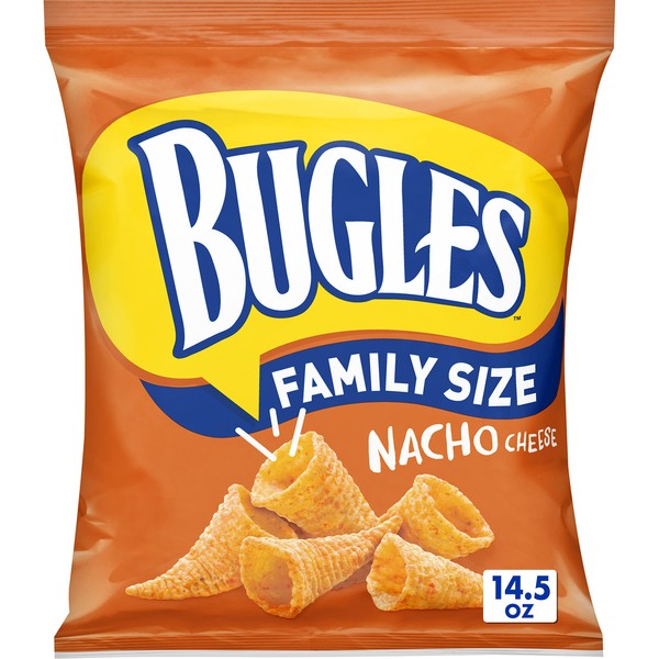 Bugles Crispy Corn Snacks, Nacho Cheese, Family Size Snack Bag, 411g