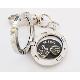 Motivational Uplifting Wish Locket Key Chain/Keyring/Handbag Charm. Wish, Live Love Laugh, Hope Anchor Black. Silver Oval