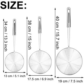 3 Pieces Spider Web Ladle Stainless Steel Spoon Filter Set, Cooking Skimmer, Slotted Spoon, Straining Spoon, Kitchen Ladle Made of Wire Mesh with Handle, 3 Sizes, for Skims Fat Scum