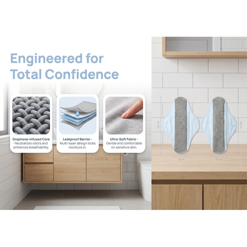 6 Pack Reusable Incontinence Pads with Graphene Technology -Leak-Proof &