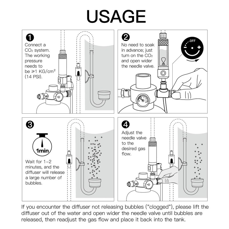 Clscea CO2 Diffuser for Aquarium Plant Mini CO2 Atomizer, U-Shaped-L