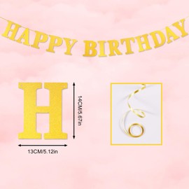 Birthday Banner, Glitter Happy Birthday Banner Shiny Birthday Banner Party Decorations for Girls Boys Women Men Party Favor Decoration Supplies (Gold)