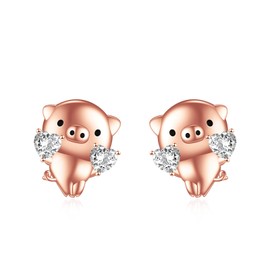 VONALA Pig Earrings 925 Sterling Silver Pig Stud Earrings Cute Animal Jewellery Gift for Women