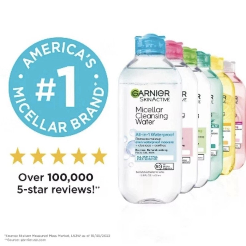 Garnier SkinActive Micellar Cleansing Water, For Waterproof Makeup, 3.4 Fl