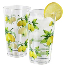Reston Lloyd Calypso Basics Fresh Lemons 19 oz Acrylic Drinkware Set of 6 – BPA-Free, Indoor/Outdoor, Dishwasher Safe, Lemons with Bees