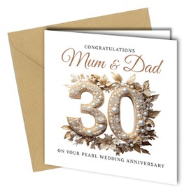 Oscar Finks 20th Pearl Wedding Anniversary Card for Parents, for Mum & Dad, White Floral Design, 350gsm Card #1823