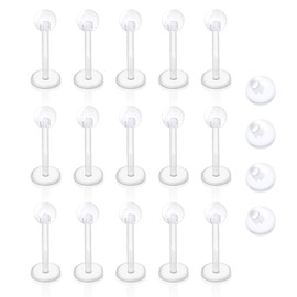 Besyvvin Clear Lip Bars 12mm Plastic Labret Studs 16G Flat Back Acrylic Helix Tragus Cartilage Earring Stud Piercing Retainers