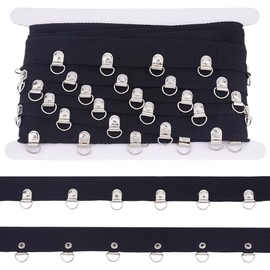 MAYJOYDIY 5.4m Black Grommet Trim with D Rings 32mm Eyelet Grommet Tape Eyelet Trimming Ribbon Strip Twill Tape for Sewing Garment Corset Shirt Dress Skirt Decoration