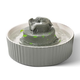 Ceramic Cat Water Fountain, 2.1L/70oz Ceramic Pet Water Fountain Automatic Cat Drinking Fountains Pet Water Bowl, Porcelain Cat Water Dispenser with Ultra-Quiet Pump for Cats and Dogs(Grey)