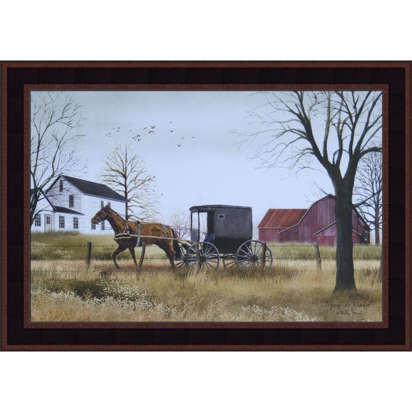 Home Cabin Décor Goin' to Market by Billy Jacobs 15x21 Amish Horse Buggy Farm Barn Country Primitive Folk Art Framed Print Picture