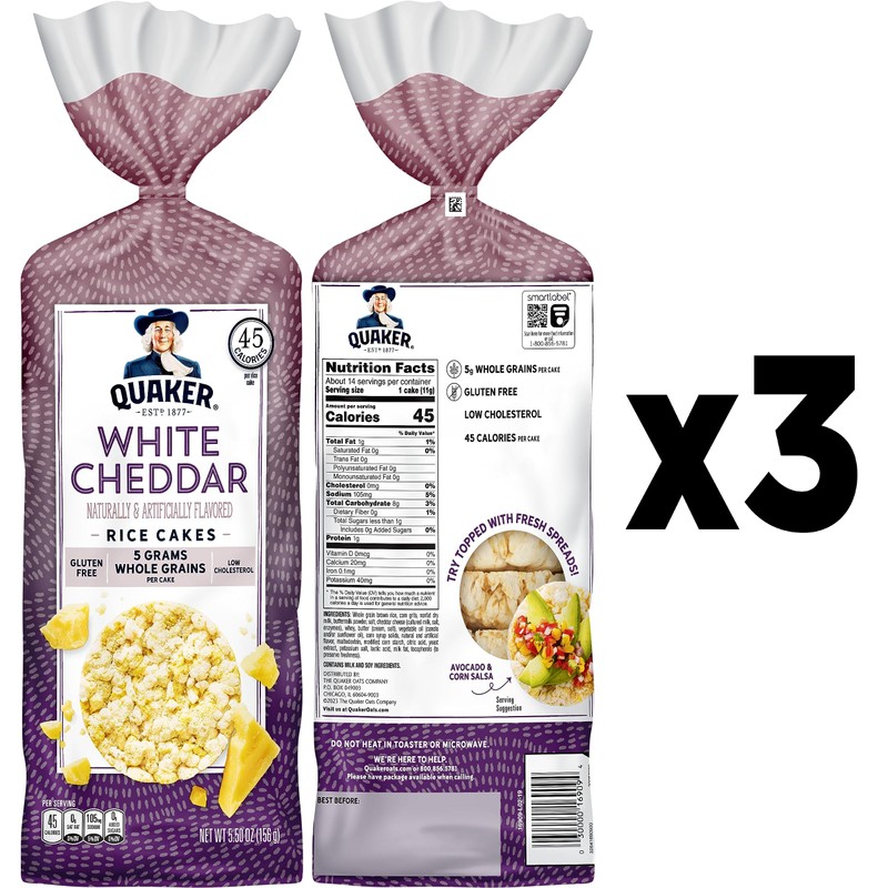 Quaker Large Rice Cakes, White Cheddar, 5.5 Oz, Pack of