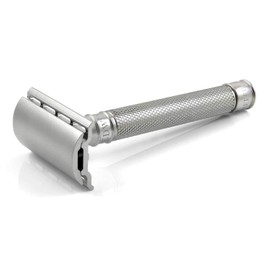 Edwin Jagger 3ONE6 DE Stainless Steel Safety Razor, Grooved, 1x Pack of Razor Blades (Stainless-Knurled)