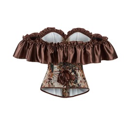 Dreay Womens Vintage Off Shoulder Corset Bustier Lace Up Boned Overbust Corset Shapewear Top Corset Tops SF917K-Black-L