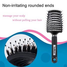 TaiBest Boar Bristle Hair Brush Set - Dry/Wet Hair Brushes Detangler for Fine, Thick, Curly Hair - Curved and Vented Hair Brush for Women, Men or Kids