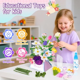 deAO Flower Bouquets Making Toys, DIY Arts & Crafts Kits for Kids, Creative Flower Bouquets Toys with Petals & Stems, Educational Flower Craft Kit for 3 4 5 6 7 8 Years Old Girls