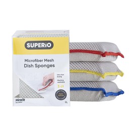 Microfiber Dish Sponge – Non-Scratch Kitchen Scrubber, Heavy-Duty Household Cleaning Tool, Multi-Purpose Cleaning Supplies, Pack of 3