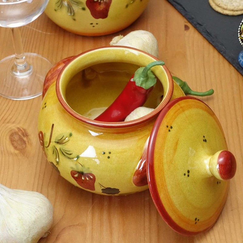 Made In Portugal Pottery Garlic Pot Strawberry Pattern Hand Painted