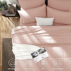 CozyLux Twin XL Comforter Set Blush Pink, 5 Pieces Twin Extra Long Bed in a Bag for College Dorm, All Season Bedding Set with Stitch Quilted Comforter, Flat Sheet, Fitted Sheet, Pillowcases