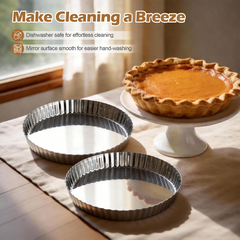 E-far 9.5 Inch Tart Pan, Stainless Steel Pie Quiche Pan