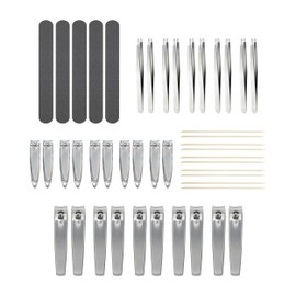 Earth & I - 30 pcs, 5 pack Manicure Pedicure Kit, Professional Nail Care and Grooming Tools with Fingernail and Toenail Clippers, Mega Pack for Travel and At Home, 30 Count, Pink Pack