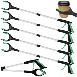 Tottist 6 Pack 32 Inch Commercial Trash Grabber for Elderly Assist, Heavy Duty Lightweight Reacher with Ergonomic Handle & Non-Slip Grip, Multi-Use Outdoor Home Garden Cleanup Mobility Aid ToolGreen)