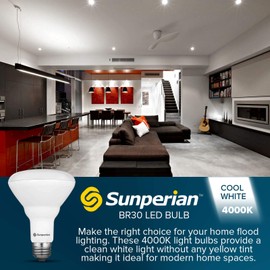 SUNPERIAN 12 Pack BR30 LED Bulb, 8.5W=65W, 4000K Cool White, 800 Lumens, Dimmable Flood Light Bulbs for Recessed Cans, Enclosed Fixture Rated, Damp Rated, UL Listed, E26 Standard Base