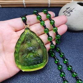 Green Tara Buddha Necklace Goddess of Compassion Mercy Guan Yin Pendant Eliminate Suffering for Women Men Amulet Feng Shui Jewelry Blessing Gifts, Metal, Cubic Zirconia