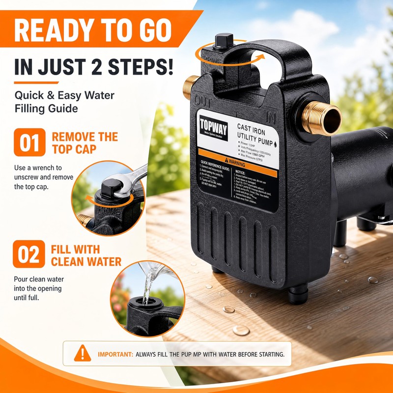 TOPWAY 1/2HP 1560GPH Portable Cast Iron High Pressure Utility Transfer