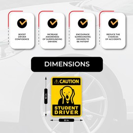 Funny Reflective Student Driver Magnet for Car - New Driver Safety Warning Magnet - Scream Novelty Car Magnet - Funny Bumper Sticker for Car - Large Text New Driver Magnet - 3.5 X 10.5 Inch, 3 Pack