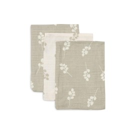Jollein 536-848-67041 Waschlappen/Waschhandschuhe 3er Set Twig olive/weiß (15x20 cm)