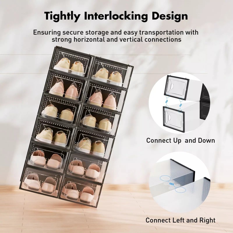 Foluck 15 Pack Clear Plastic Stackable Shoe Organizer for Closet