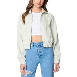 [BLANKNYC] Womens Utility Jackets with Zipper Pocket Detail, Comfortable & Stylish Clothing Coats, Sage Green, X-Small