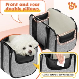 WOYYHO Console Dog Car Seat for Small Dogs - Front and Rear Pillows & Machine Washable Liner, Non-Slip Waterproof Base, with Safety Tether, Universal Fit for Car Middle Console (Under 18lbs)
