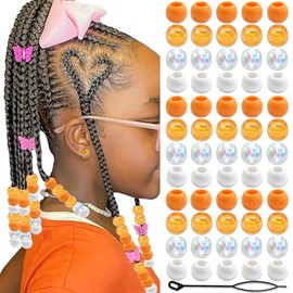 NAISKA 60PCS Orange White Beads for Kids Girls Acrylic Hair Bead for Braid Round Loc Dreadlock Beads Clear Braids Jewelry Decoration Vitality Orange H