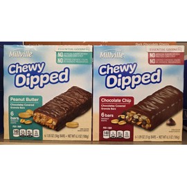 Chewy Millville Dipped Peanut Butter & Chocolate Chip Granola Bars 6.3oz 180g (Two Boxes)