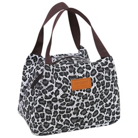JSTHHTT Lunch Bag for Women Men Work, Foldable Lunch Bag, Lunch Box Bag, Portable Lunch Box Container for School Office Picnic Travel (Leopard) (Black)