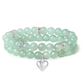 AWARDSEN 2 pieces heart gemstone bracelet women, crystal bracelet gemstone 8 mm gemstone jewellery, healing stones bracelet, partner bracelets, gift for women, No gemstone