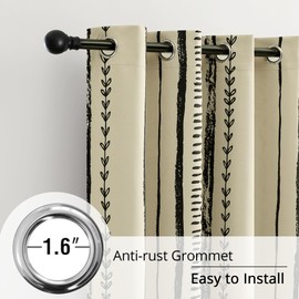 BOHOMOCASA Boho Blackout Curtains, 100% Blackout, Thermal Insulated, Noise Reducing, Farmhouse Bohemian Pattern Grommet Curtains, 2 Panels, Each W52×L84