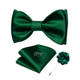 DiBanGu - Juego de pajaritas de color sólido para hombre, estilo formal de satén, pajarita de solapa, con bolsillo, cuadrados, gemelos de boda, fiesta, Verde, Talla única