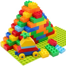 HIUME Large Building Blocks for Toddlers 3-5 with 2 Piece Baseplates, Big Building Bricks for Kids, Educational Toys for Children Boys Girls All Ages, Compatible with Duplos and Top Brands.