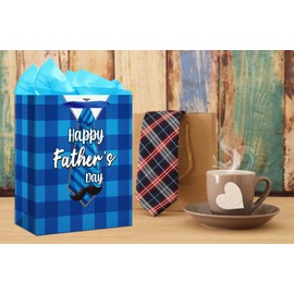 WaaHome Happy Fathers Day Gift Bags for Dad with Tissue Paper and Handle, 11.5''x9''x5'' Medium Fathers Day Gift Wrapping Paper Bag Gifts for Dad Daddy Grandpa from Daughter Son Kids
