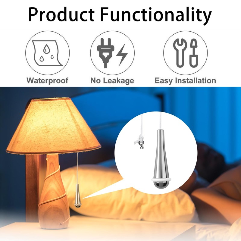 Bathroom Light Pull Cord, 2 Pack Chrome Teardrop Light Pull